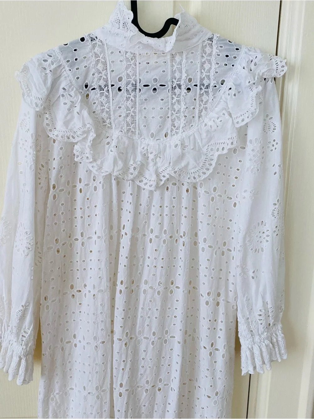 $495 LoveShackFancy Elspeth White Lace Crochet Scalloped Broderie Shirt Dress XS - Picture 11 of 15